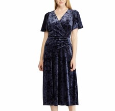 Lauren Ralph Lauren Women's Velvet Fit and Flare Dress Navy Size 10