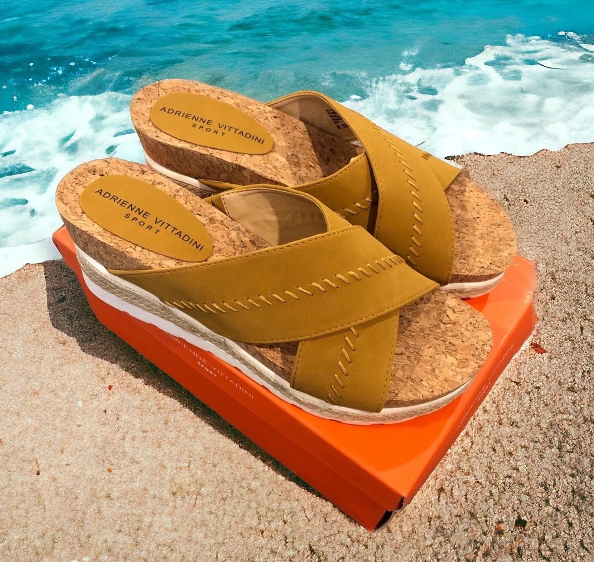 NEW Adrienne Vittadini sport mustard espadrilles sandals size 8.5