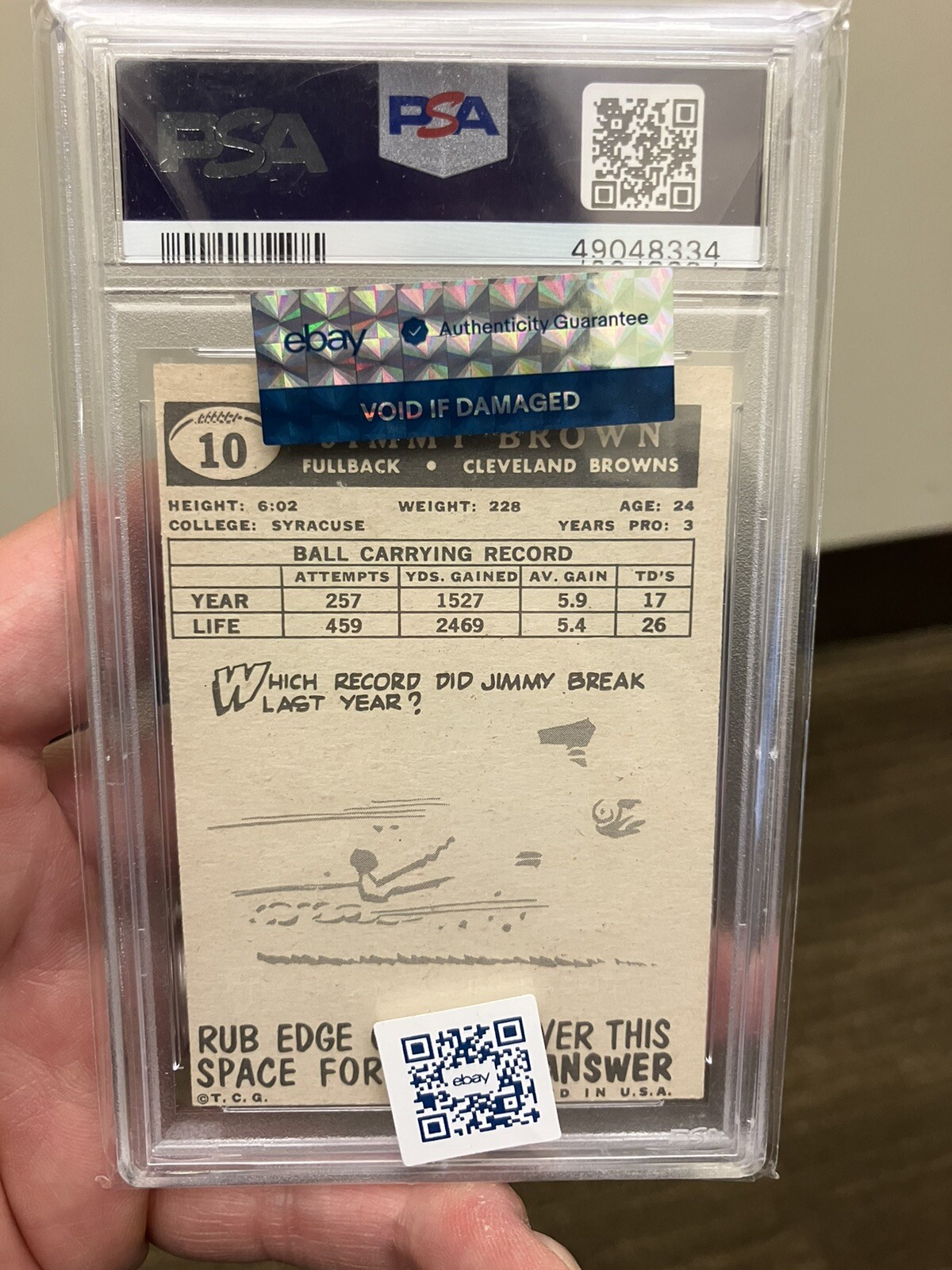 1959 Topps #10 Jim Brown PSA 7 (OC)!  Very Bold, Well Registered Card, Sharp! view 3