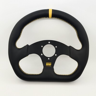 325mm Yellow Stitching Stripe D Shape Flat Steering Wheel For MOMO