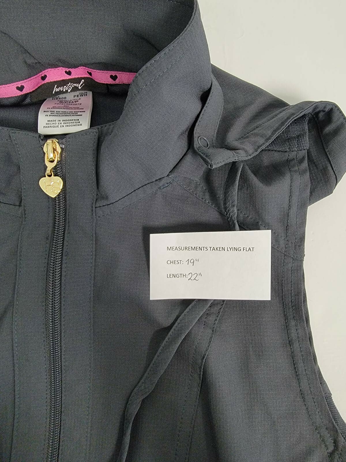 Heartsoul Scrub Vest Women's Size Small Gray Zip Front Removeable Hood