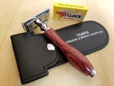 Safety Razor Double Edge Wood Handle Razors + 5 Free Blades Pouch travel Kit Set