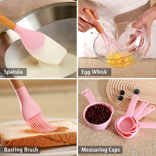 32PCS Silicone Utensils Set BPA Free Heat Resist Kitchen Baking Cookware Wooden - Picture 9 of 28