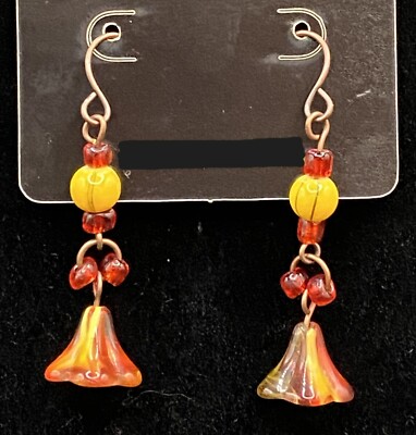Handmade Yellow & Orange Glass Flower & Bead Earrings by Neanie-Bot
