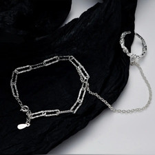 925 Sterling Silver Hand Chain Bracelet Ring for Women