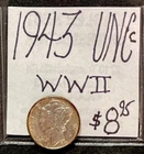 1943 P Mercury Silver Dime (UNC) Uncirculated Condition. WWII Era. ENN Coins