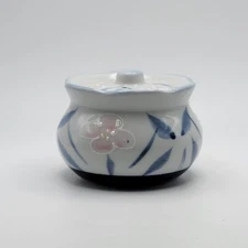 Vintage Ceramic Pomander Closed Bowl Jar Shape With Blue Pink Floral Ben Rickert