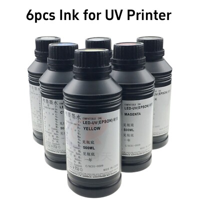   Epson 6pcs 500ml Ink For A3/A4 UV DTF Pinter Color: C M Y K W LC LM