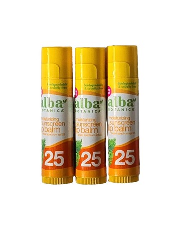 Alba Botanica Moisturizing Sunscreen Lip Balm SPF 25, 0.15 oz Each (Pack of 3)