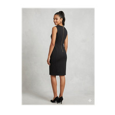 Calvin Klein Black Sheath Dress  Knee Length Sleeveless Round Neck Zip  Size 2 