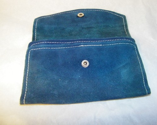 Vintage Blue Suede Womens Ladies Checkbook Coin Purse Wallet 4 Compartment VGC - Picture 2 of 8