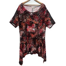 Zim & Zoe Plus Size 22/24 Tunic Top Ayla Mesh Sleeve Mango Feather Artsy NWT