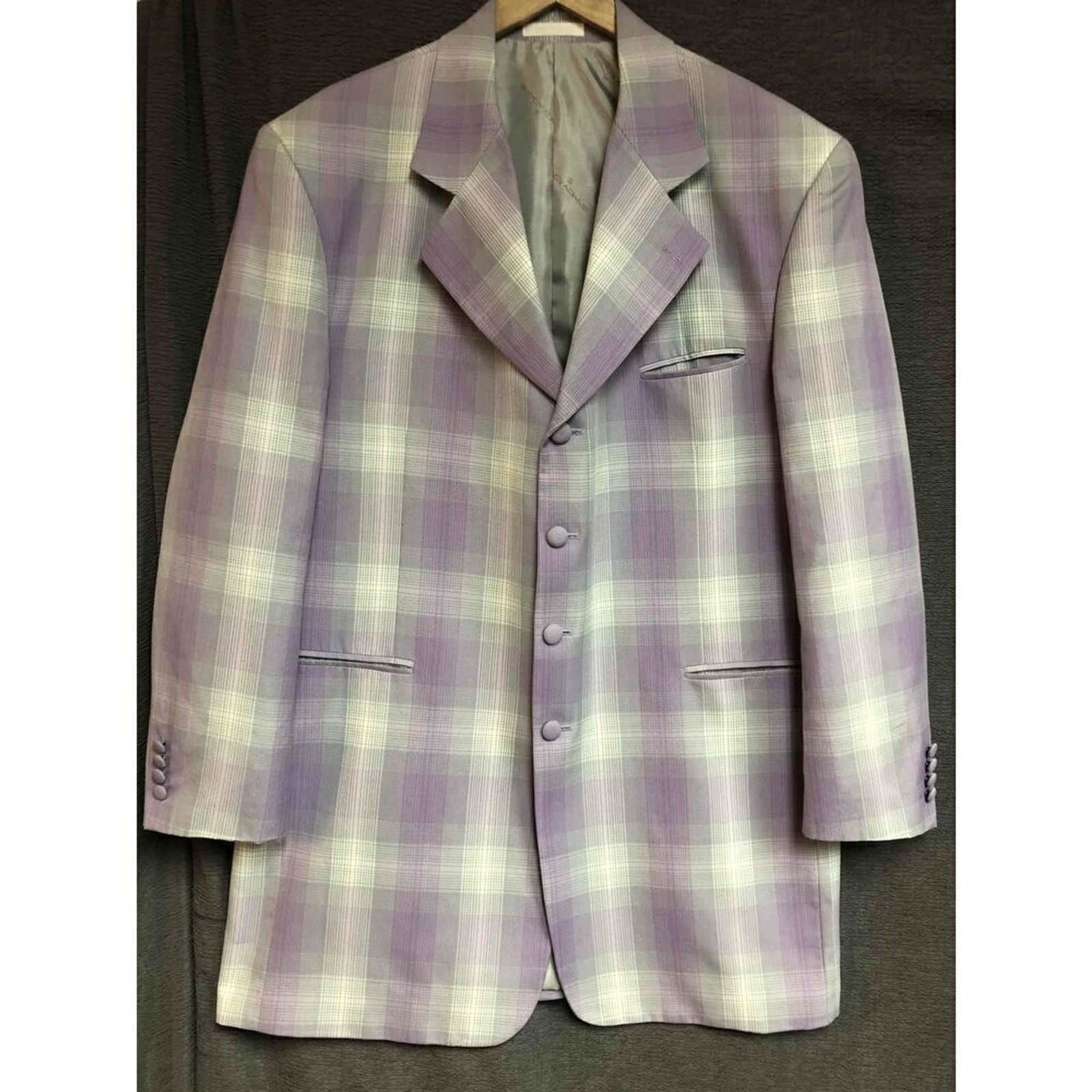 Stacy Adams Purple Plaid Single-Breasted Suit Jacket Mens 44R
