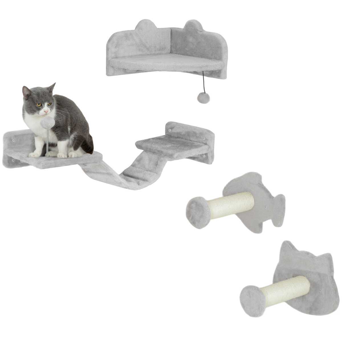 Pawhut 4-Piece Cat Wall Shelves With Steps, Ladder, Jumping Platforms - Image 2