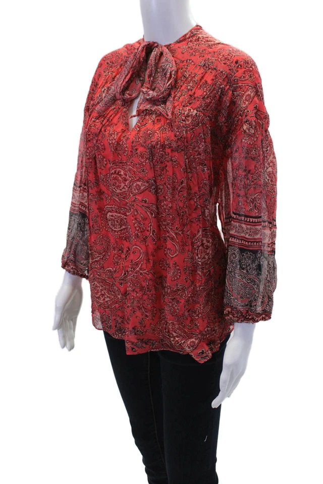 Blusa Shoshanna Mujer Estampado Paisley Cuello Detalle Corbata Transparente Rosa Talla M Foto 2 de 4