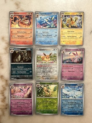 Prismatic Evolutions Complete 9 Card Eeveelution Reverse Holo Set