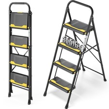 4 Step Ladder, Heavy-Duty Pass 800lb Capacity Test, Wide Anti-Slip Steps Se...