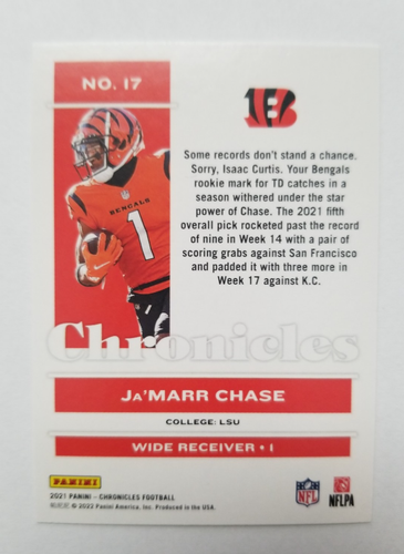 2021 Panini Chronicles #17 Ja'Marr Chase - Picture 2 of 2
