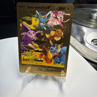 Evee Evolution V  Hp2890 Gold Foil Fan Art Pokemon Card Dark Pulse     