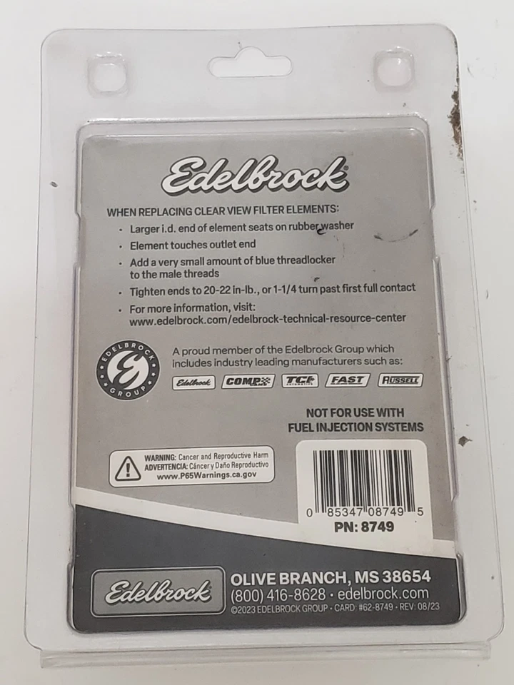 Elementos de filtro de combustível Edelbrock Clear View (3) - Modelo 8749 - Filtro de 100 mícrons - Imagem 4 de 4
