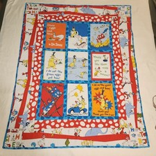 Handmade Piecework Dr Suess Quilt Baby Blanket Throw 37"X47"