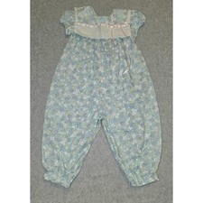 Vintage Floral Romper C.I. Castro  Co. Baby Girl 6 Mo Lace Trim Pink Ribbon