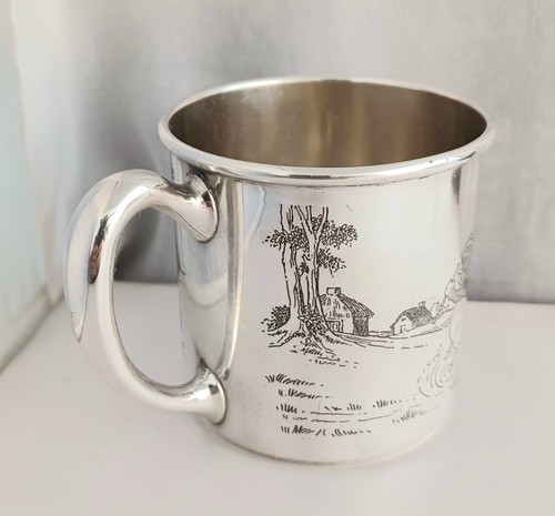 Vintage Who's Afraid of the Big Bad Wolf Etched Blackinton Baby Cup - Picture 4 of 6