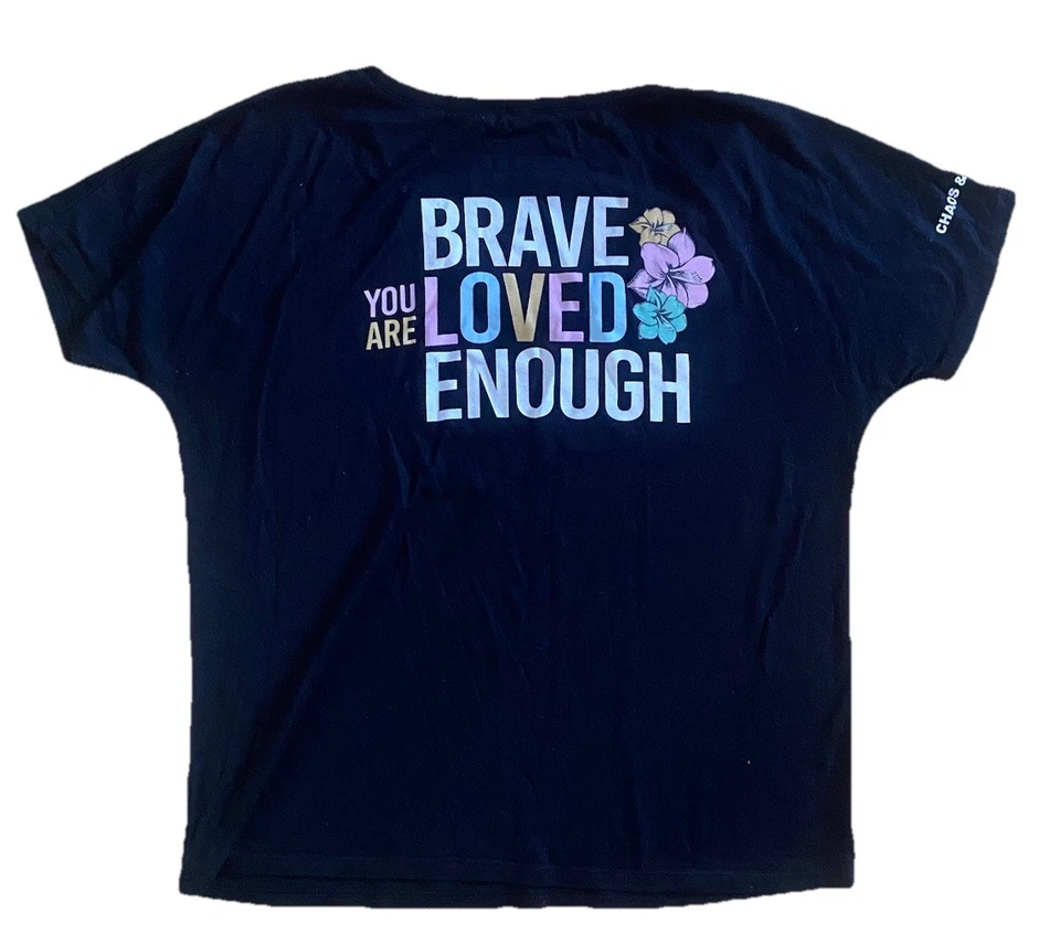 Camiseta para mujer Chaos And Kindness Courage cuello en V mediana negra inspiradora Foto 3 de 4