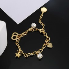 Dior Gold Tone Cable Chain Charm Bracelet Lob...