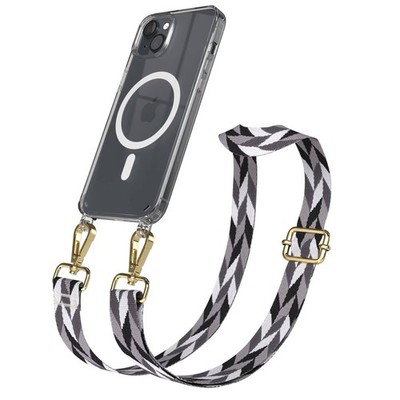 MagSafe Hülle mit Band für Apple iPhone 15 Plus Kette Grau / Schwarz Mix - Gold