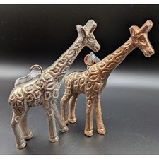 Set of 2 Metallic Giraffe Christmas Ornaments Silver and Rose Gold Textured