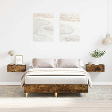 Bed Frame Platform Smoked Oak. 135x190cm Engineered Wood Slatted Minimal Modern