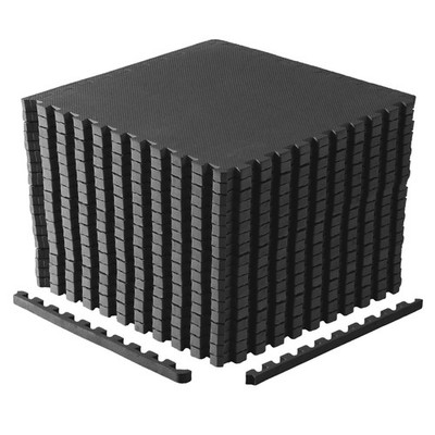 Exercise Mat 1 Thick Interlocking EVA Foam 18 Tiles 72 SQ FT Black Barbell Home
