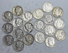 Lot of 20 90% Silver Dimes: 10 Mercury & 10 Roosevelt With Mixed Dates 1925-1964