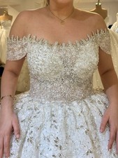Luxury Sparkle Wedding Dresses Crystal with Detachable Back Train Bridal Gown
