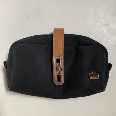 La Bagagerie Small Black Nylon Clutch Makeup Bag Travel Jewelry Holder Pouch