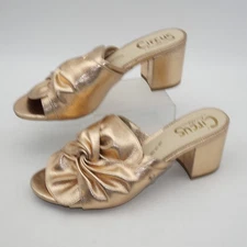 NEW Sam Edelman Circus Women's 7 Gold  Sahara Block Heel Slip On  Shoes Heels