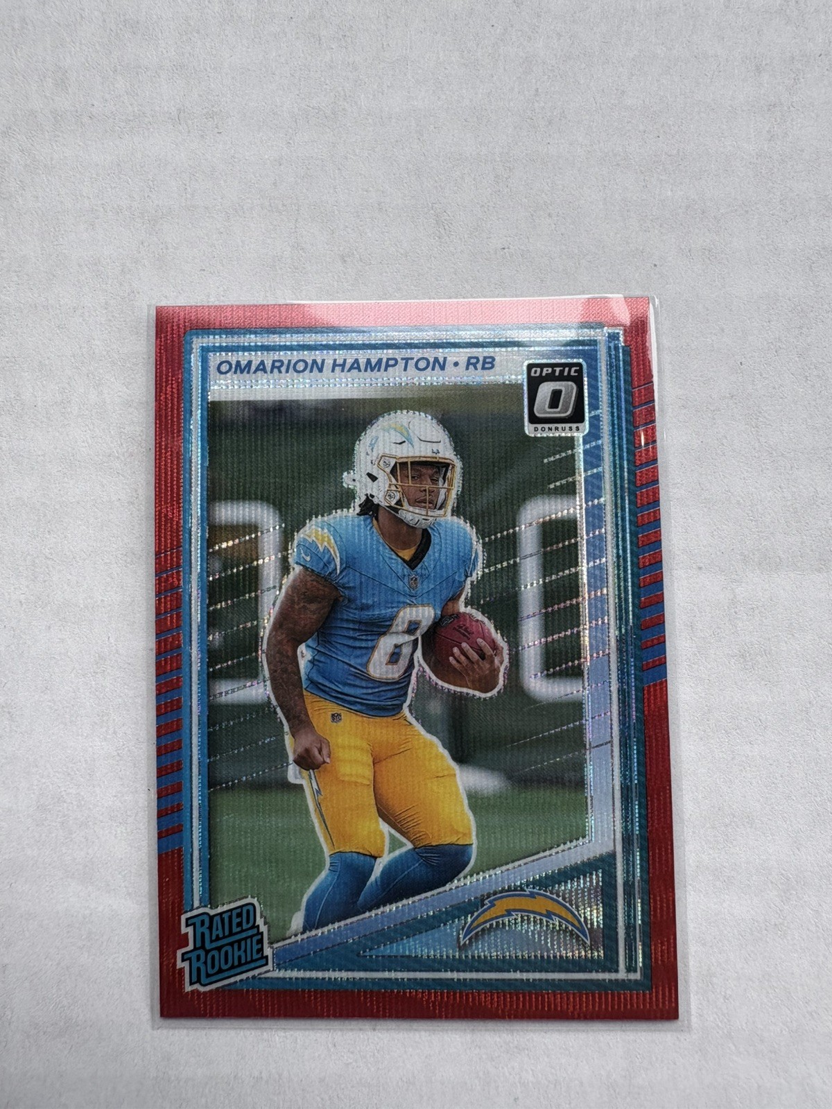 2025 Donruss #303 Omarion Hampton Optic Rated Rookies Preview Red Wave