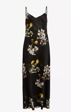 All Saints Bryony Eugenia Satin Floral Midi Dress UK12 US8