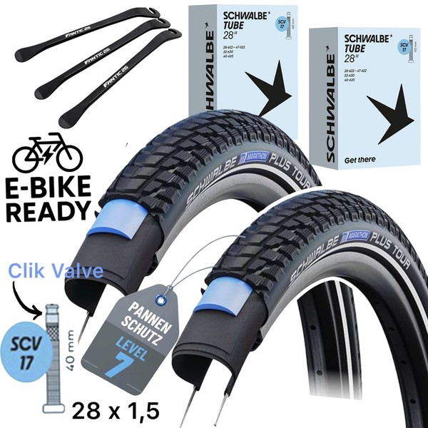 "Schwalbe Marathon Plus 28\" X 1,5\" Fahrrad Ebike Reifen, SchläUche SCV 17 Set"-image