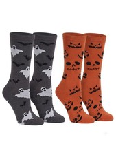 Women's Jack O Lantern and Bats  Ghosts Halloween Socks Novelty Crew 2-Pack