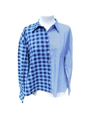 Emily van den Bergh Bluse blue navy check Damen oversized Gr. 40 42 46