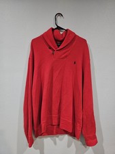 Polo Ralph Lauren Red Shawl Collar Sweater 100% Cotton Knit Pullover Mens XL