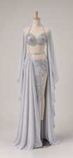 New &ndash; Silver Rhinestone Belly Dance Costume &ndash; 3 Piece Set &ndash; Bra, shorts, skirt
