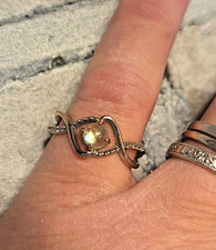 Vintage Woman's Sterling Silver Ring w Rainbow Moonstone Size 7 Free Shipping