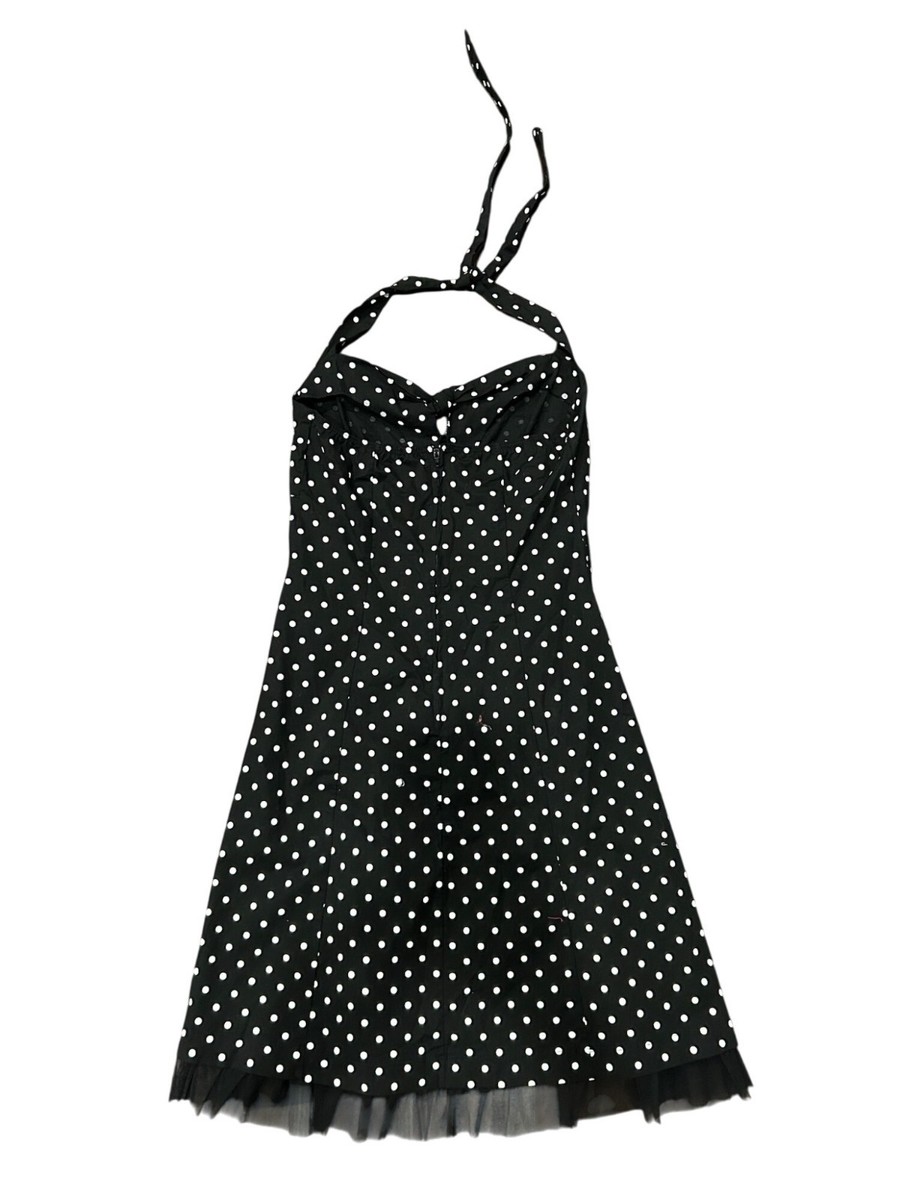 Forever Polka Dot Halter Dress Black White Sz Medium Knot Front Rockabilly  Pinup | eBay