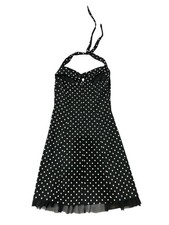 Forever Polka Dot Halter Dress Black White Sz Medium Knot Front Rockabilly Pinup