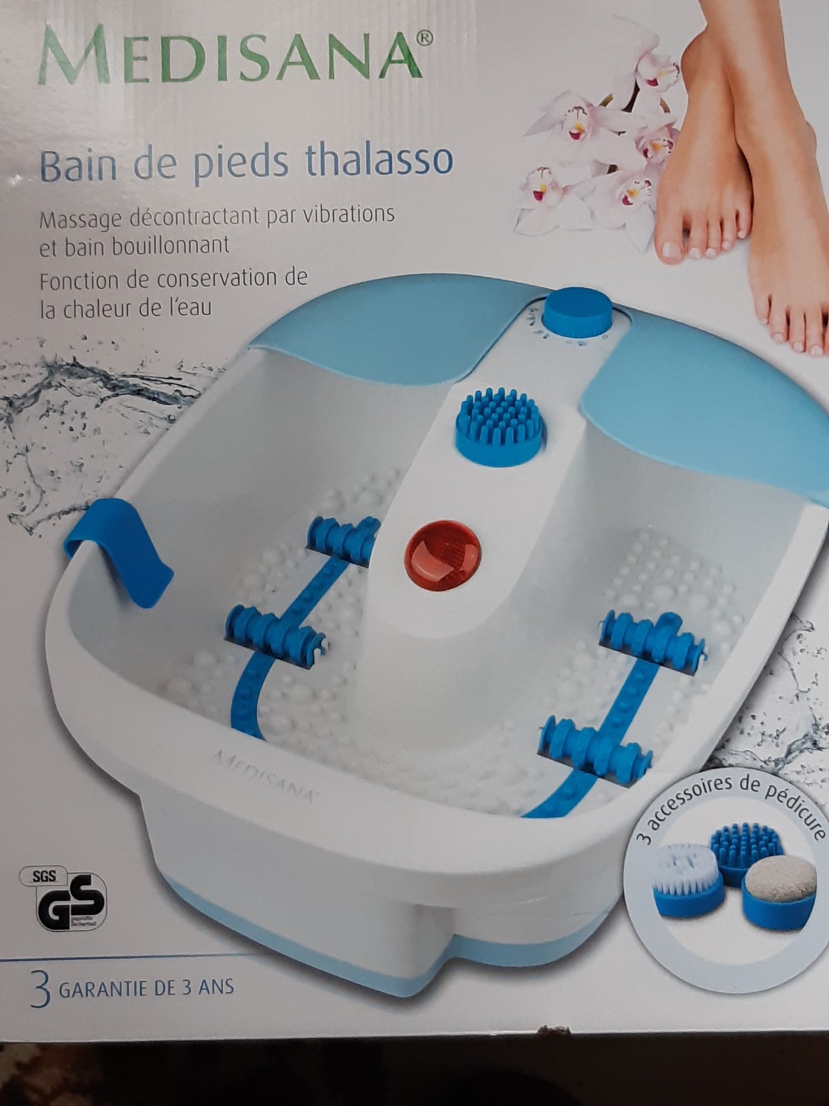Bain de pieds thalasso MEDISANA bleu et blanc en état neuf pour massage plantaire