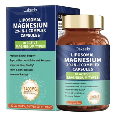 29-in-1 Liposomal Magnesium Complex 1400MG Capsules with B6 B12 D3 K2 CoQ10 Rela
