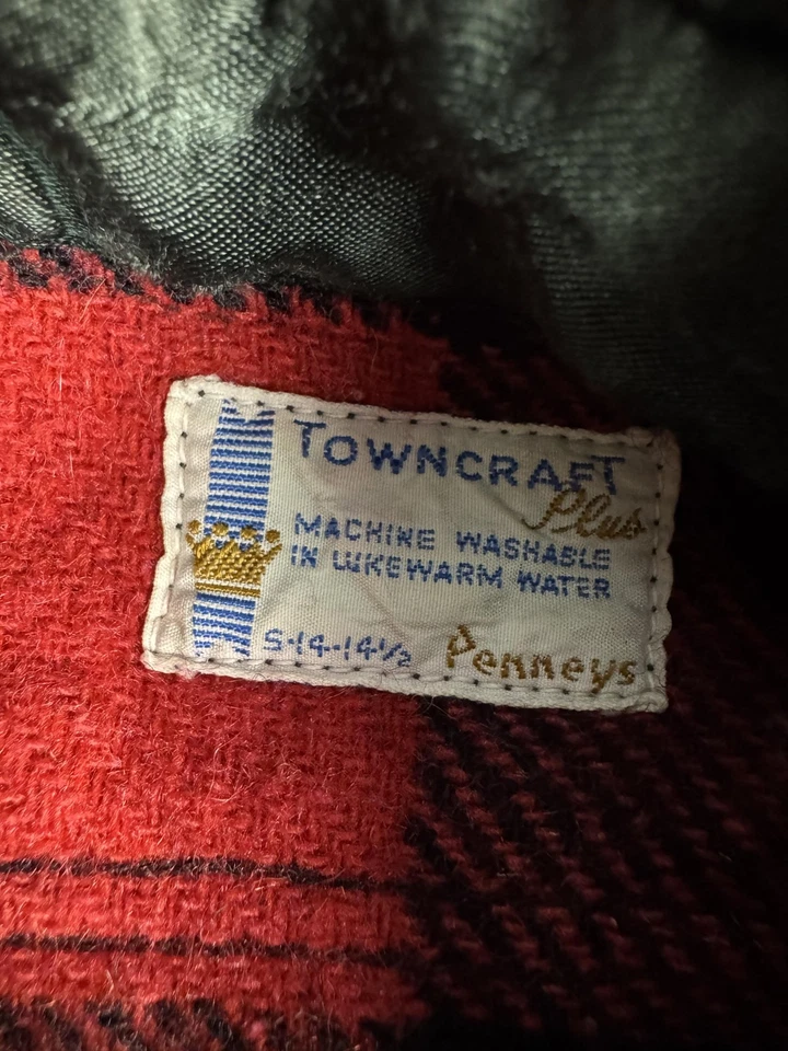 Vintage Towncraft Penneys Jacket Mens Medium Red Black Wool Buffalo Plaid 60s - Image 3 of 4